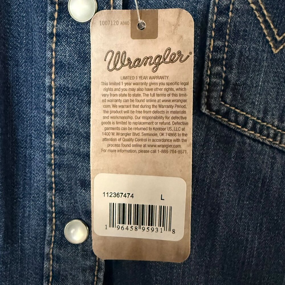 Wrangler Embroidered Denim Shirt Blue Girls Large Western Pearl-Snap Rodeo NEW - Picture 11 of 15